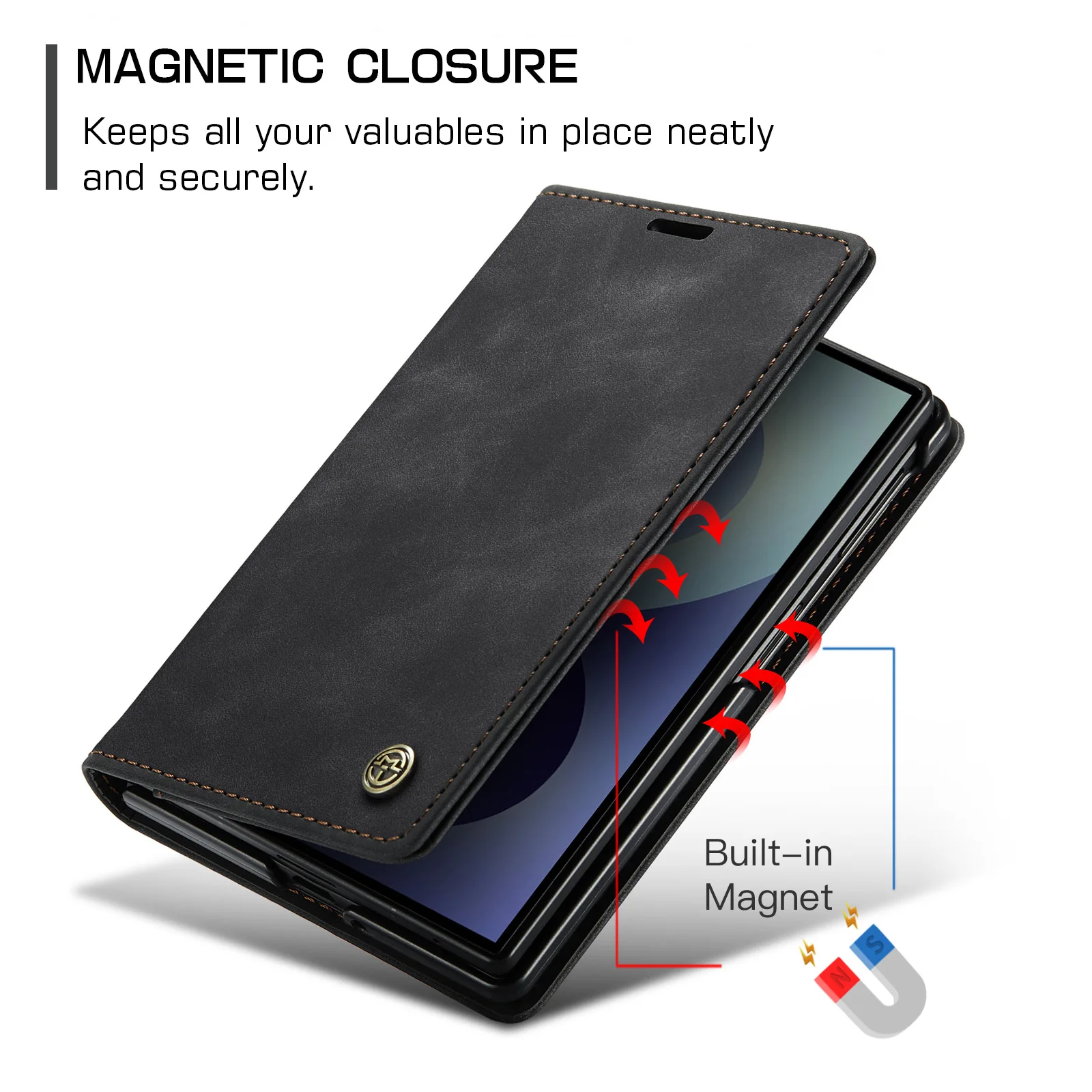 CaseMe-013 Luxury Leather Wallet Case for Samsung Galaxy Z Fold 8 Wide with Card Slots, Kickstand Full Protection Flip Cover