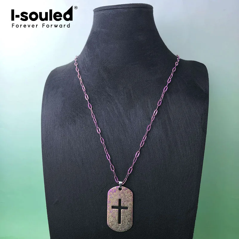 Pure titanium 4.5mm anodized pink striped chain/4.0mm sunflower chain necklace paired with ice crystal flower military pendant