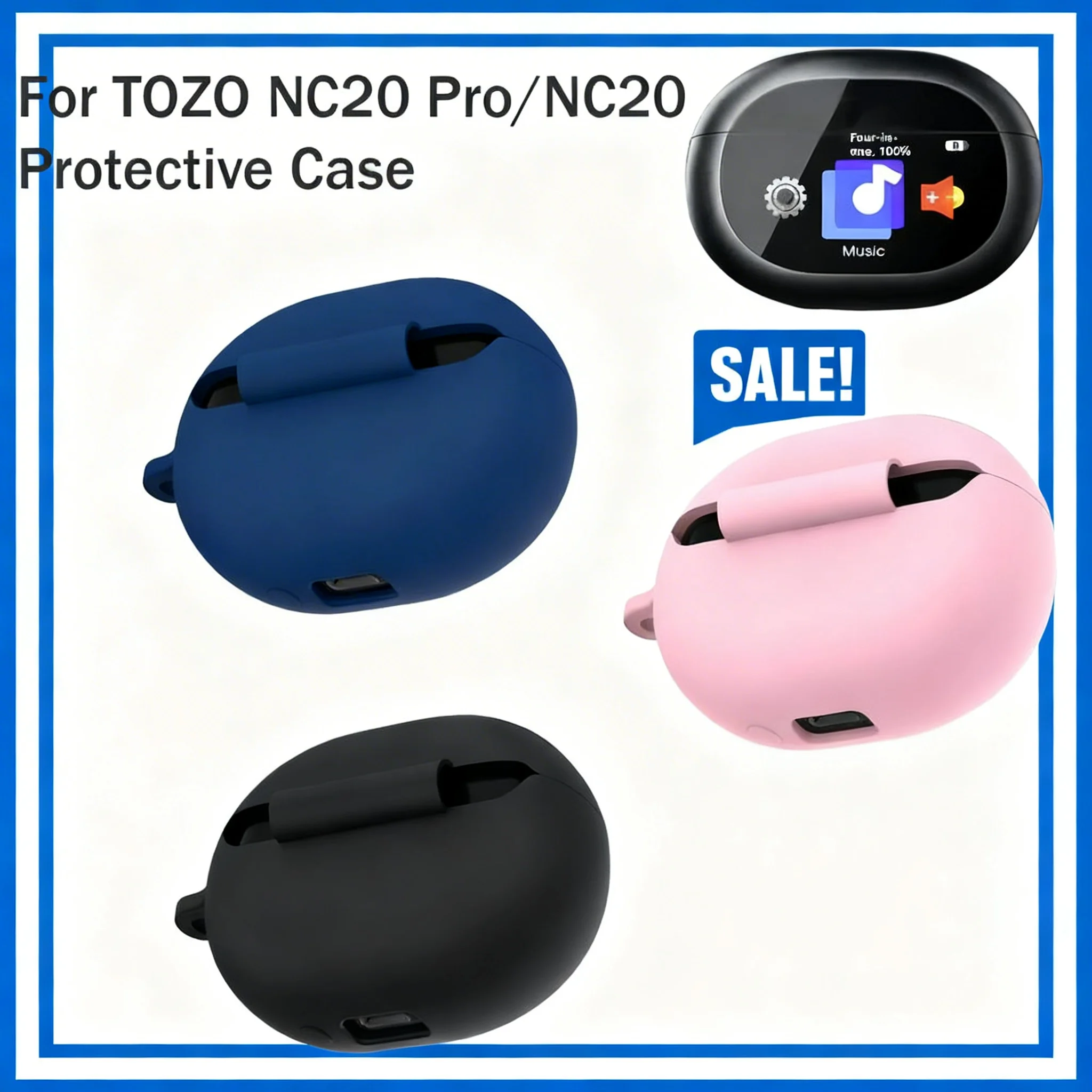 Silicone Case with Keychain Protection Waterproof Earbud Cover Screen Visible Easy Clean Protective Case For TOZO NC20 Pro/NC20