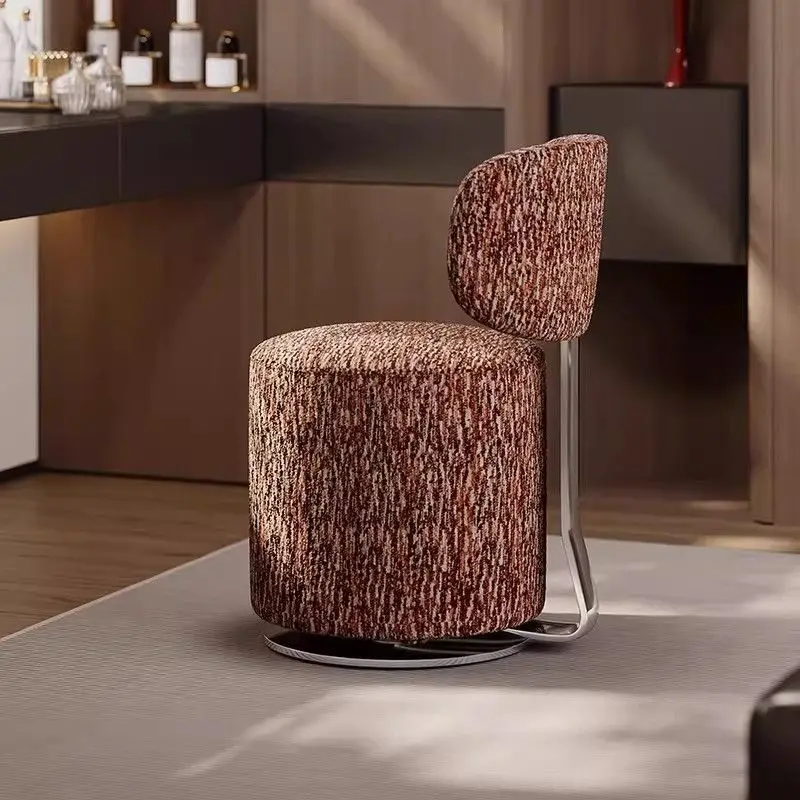 hh-Luxury Swivel Vanity Stool with Fabric Upholstery, Chrome S-Shaped Frame & Round Base Accent Chair for Living Room & Bedroom^