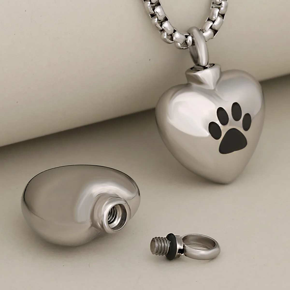Heart Paw Print Pet Openable Stainless Steel Memorial Locket Necklace for Men and Women, Timeless Remembrance