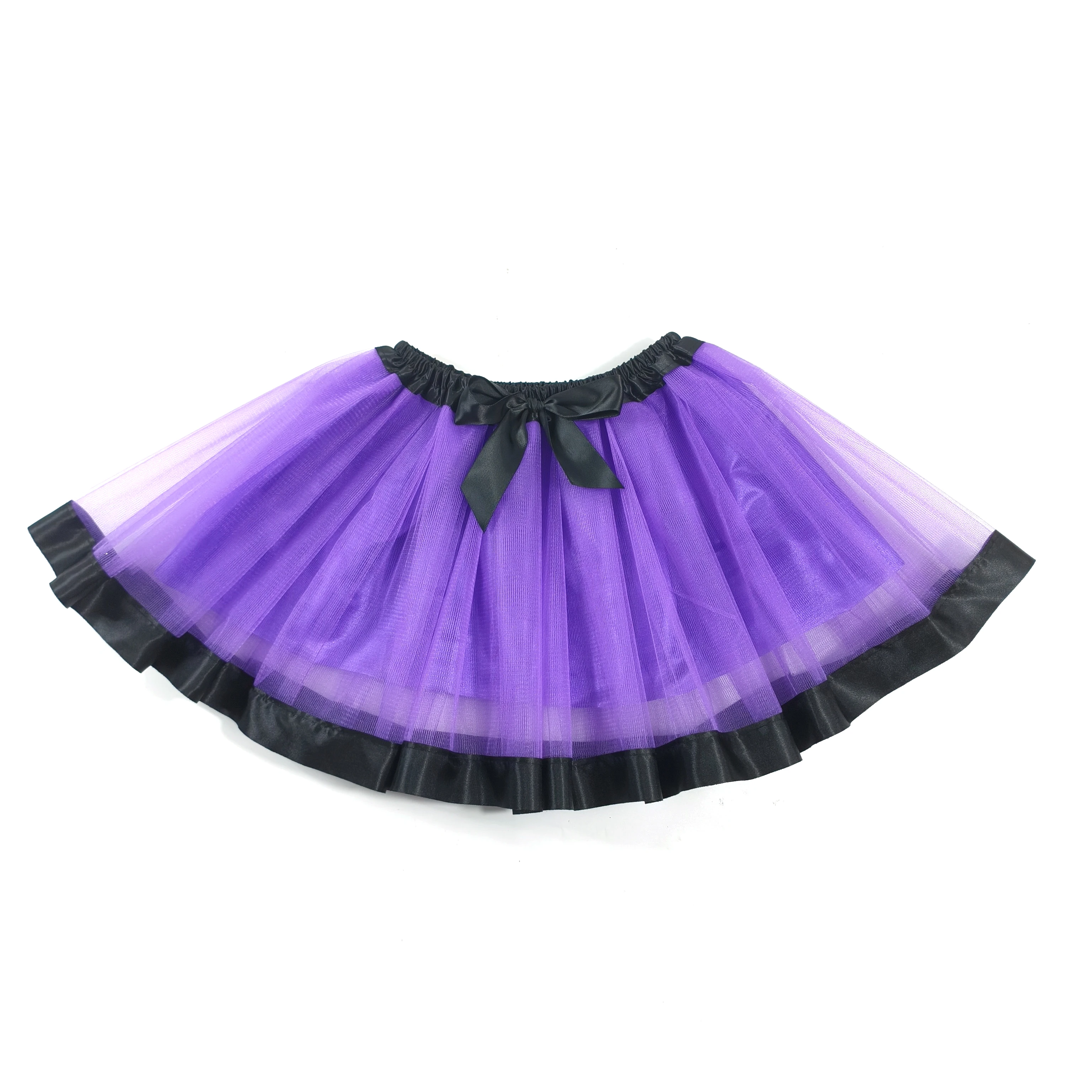 Jupe tutu en tulle violet pour enfants : jupe en tulle violet pour enfants Couches douces et moelleuses avec un nœud noir à la taille et bordure noire