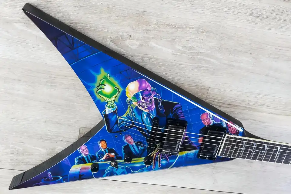 Dave Mustaine Rust In Peace Blue Flying V Electric Guitar Handwork