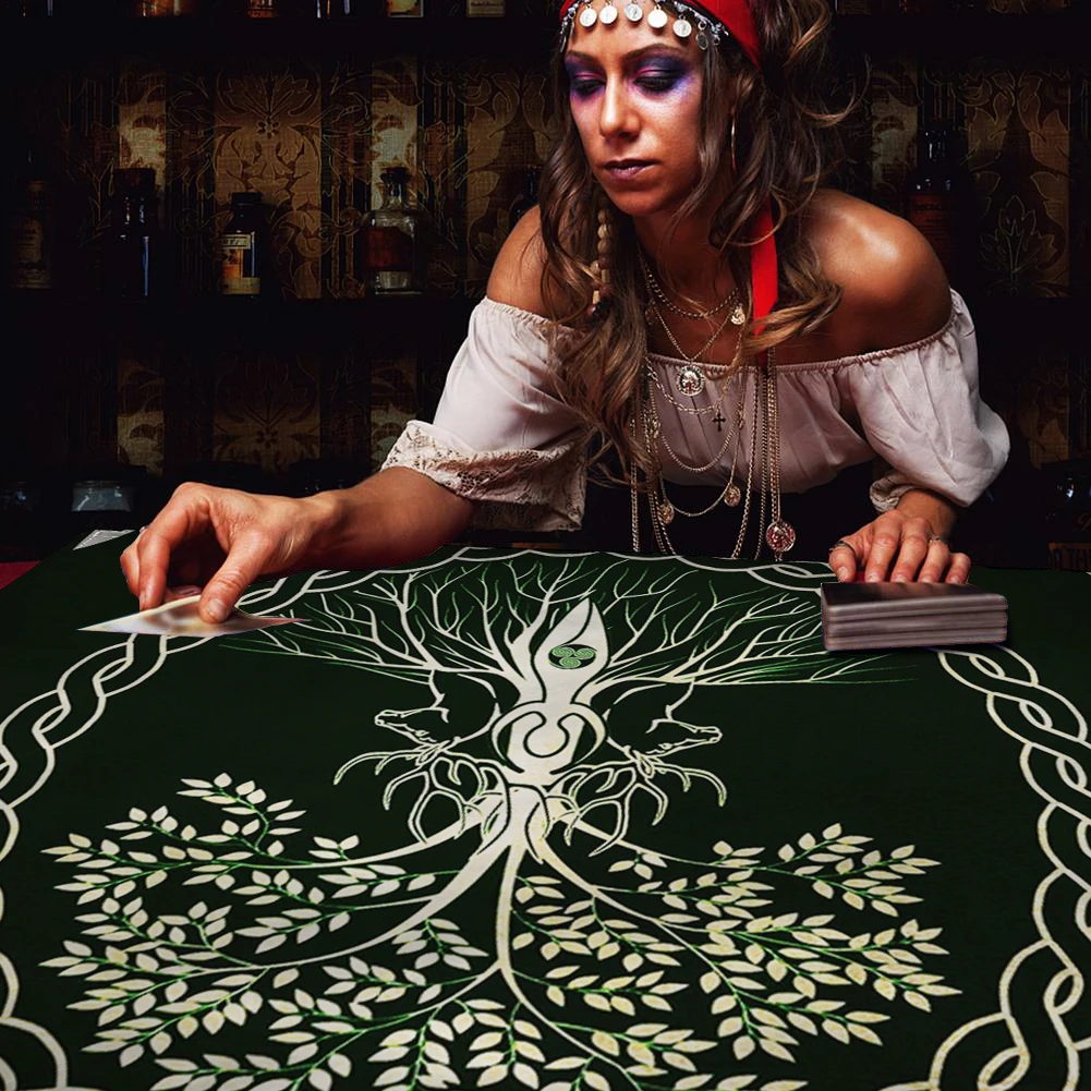 Tree of Life Tarot Tablecloth Celtic Knots Velvet Altar Cloth Pagan Spiritual Pendulum Triple Moon Goddess Oracle Cards Pad 99CM