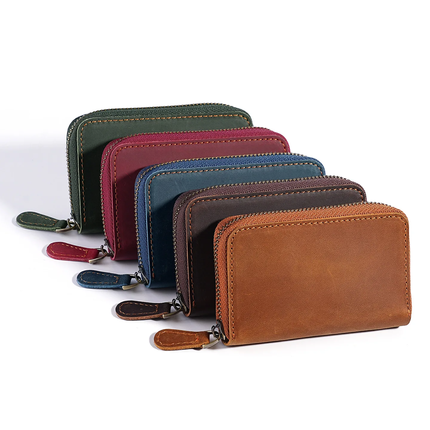 Genuine Leather Keychain Key Case Zippered Keys Wallet with 6 Hooks Case Portable Card Holder Car Key Holder Wallet for Key Fob