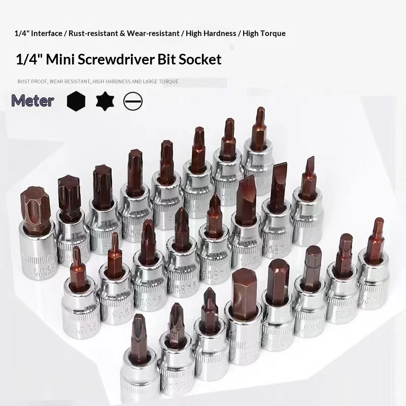 1/4 Inch Screwdriver Bit Socket Set Hex Screw Driver Bits H2-H10 Screwdriver Accessories For Torque Spanner Ratchet Wrench