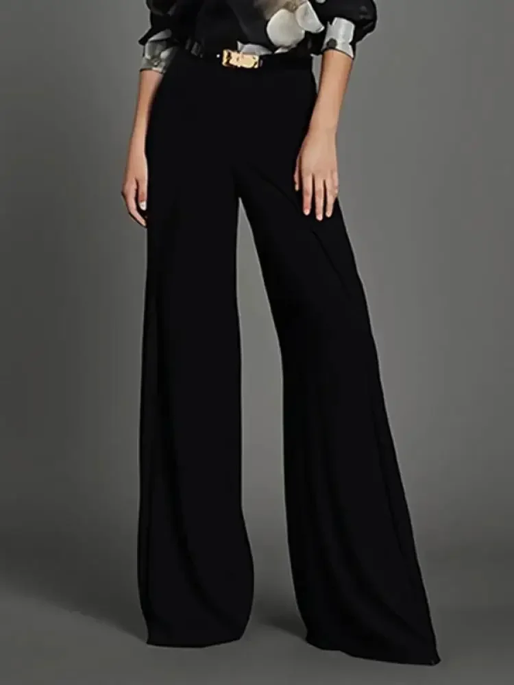 Bonboho Urban Women's Formal Black Pants Buttoned High Waist Wide Leg Trousers Full-Length Commuter Bottoms 2024 Autumn New