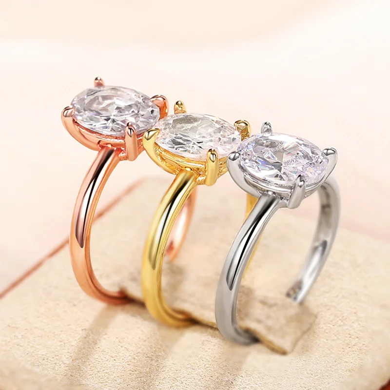 Huitan Crystal Oval Cubic Zirconia Women Rings High-quality Fashion Versatile Female Accessories Engagement Wedding Band Jewelry