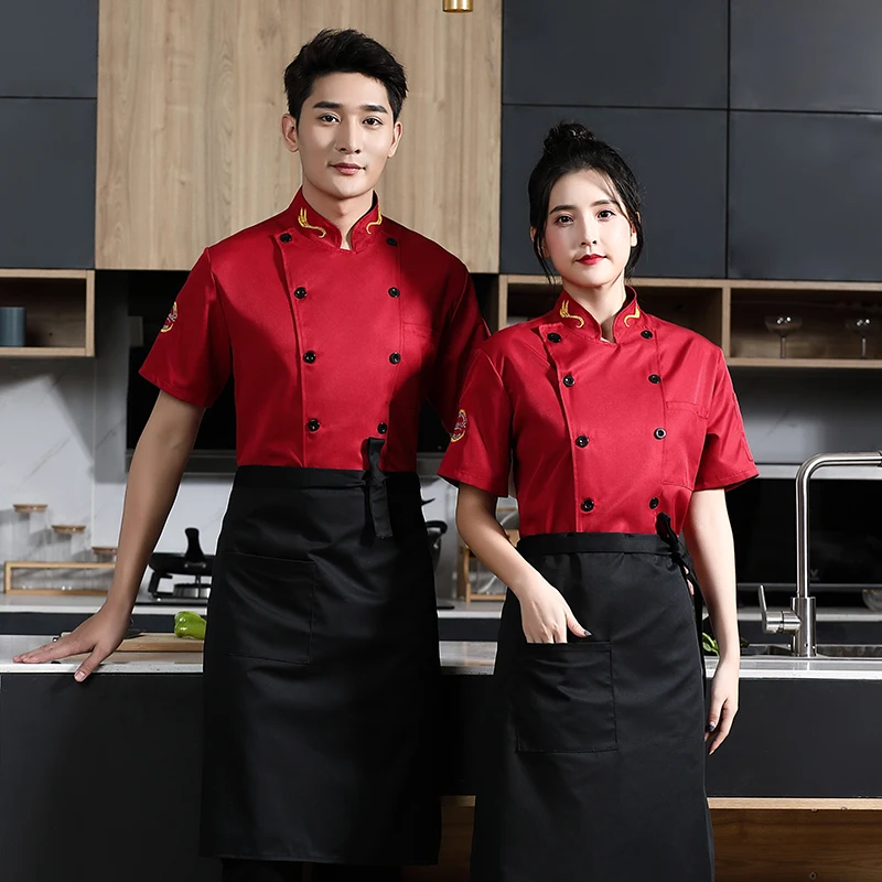 Veste de chef de cuisine à manches courtes pour hommes, uniforme noir, vêtements de travail de restaurant, vêtements de travail