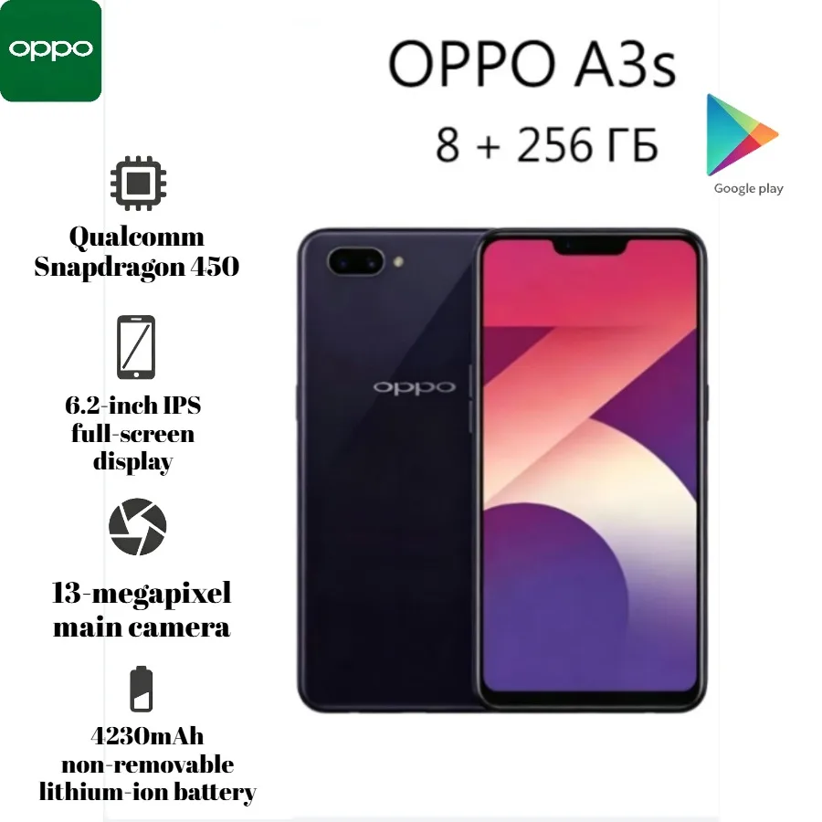 The latest 2026 OPPO A3s smartphone, featuring 8GB + 256GB storage, a 6.2-inch FullView display, a 4230mAh high-capacity battery