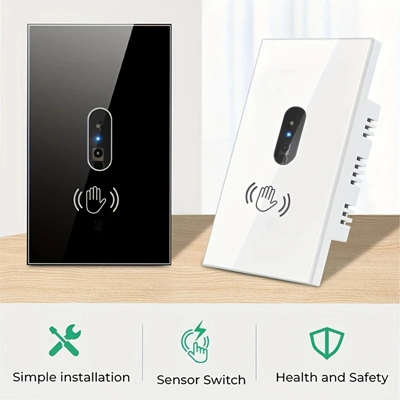 1pc Wall Light Switch Wave Infrare IR Sensor No Need Touch US 220V 110V Glass Screen Panel Electrical Power On Off Lamp