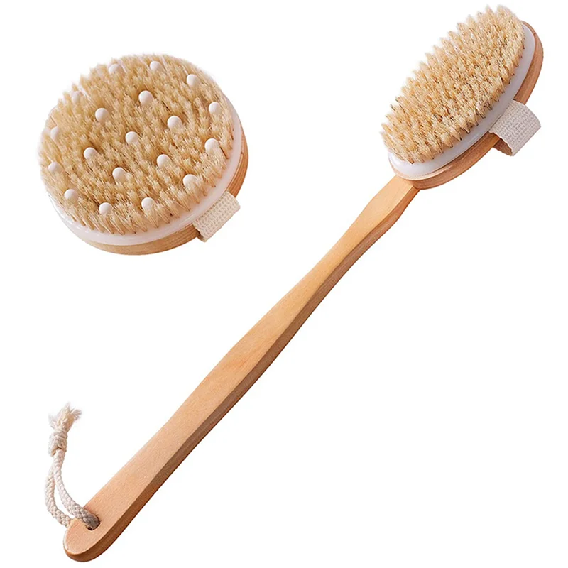 

Dry Brushing Body Brush Set of 2, Dry Skin Exfoliating Brush, Handle Back Scrubber for Shower, Dry Brush for Cellulite