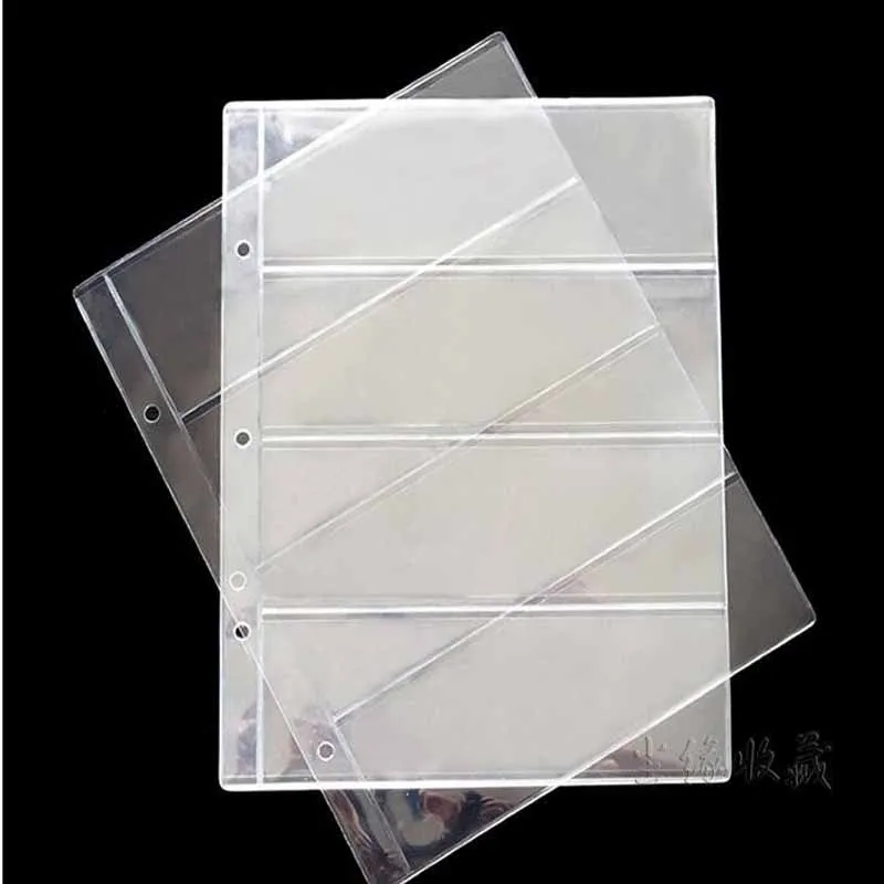 

New 10Pages/Lot 4 Line/Page general transparent PVC sheets for Paper money album loose-leaf inners of coin holders hot sale