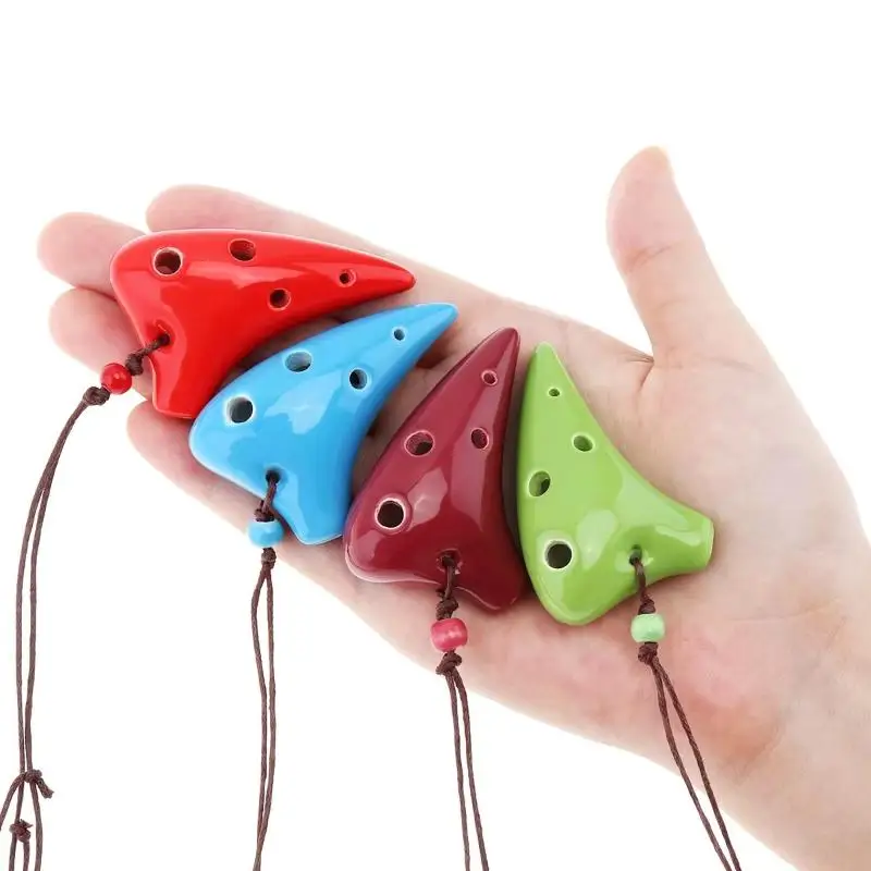 Mini 6 Holes Alto C Ocarina Smooth Sound Black Ceramic Pottery Flute Necklace Musical Instrument for Students Beginner