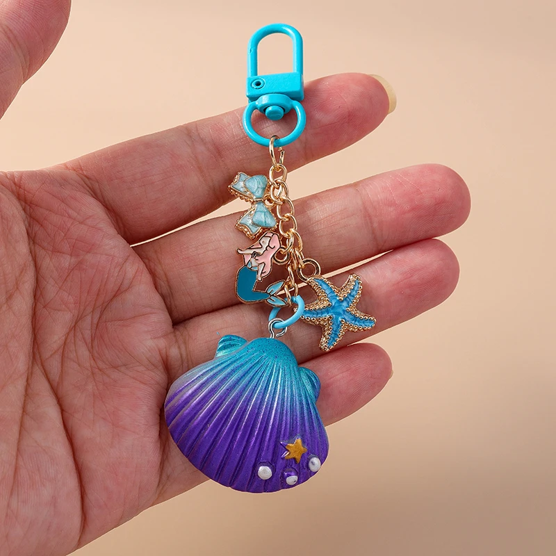 Aihua Cute Keychain Y2K Summer Beach Starfish Mermaid Tail Keychains For Women Girls Handbag Pendants Accessories Jewelry Gifts