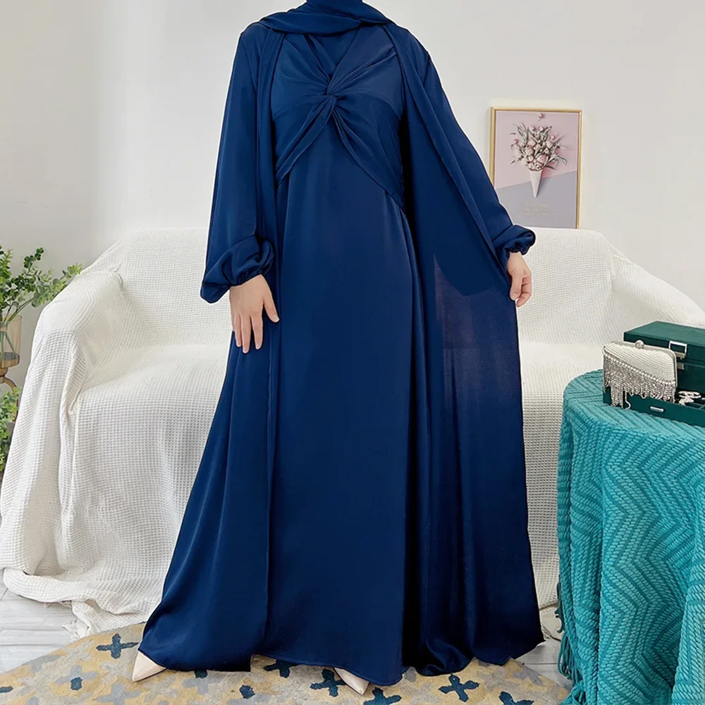 Ramadan Eid Abiti Donna Abaya Dubai Due pezzi Set musulmano Abito Abaya Dubai Turchia Musulmano Islam Abaya Abito da sera in raso