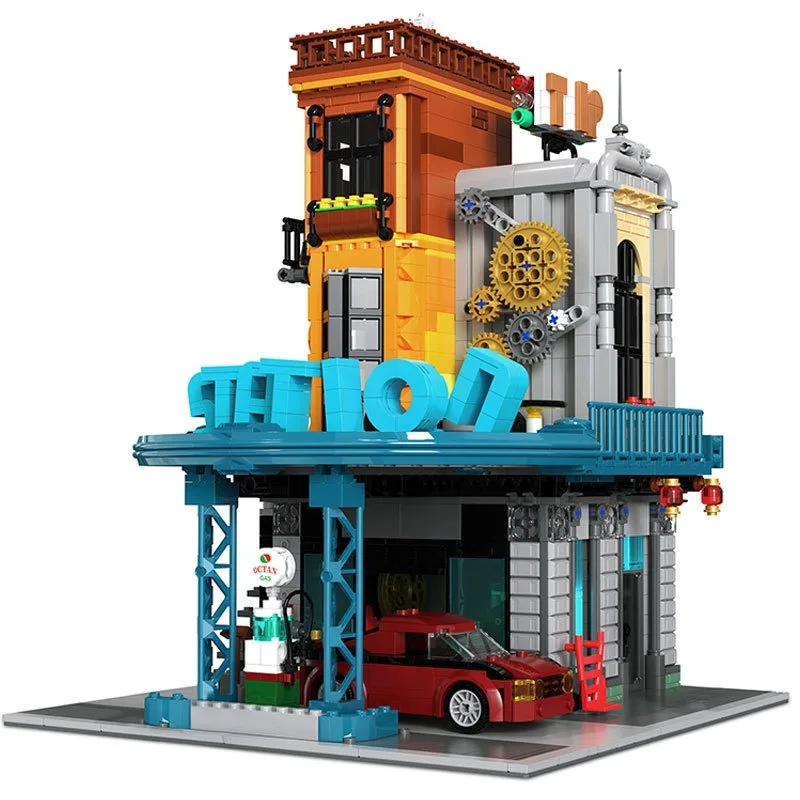 Children's Maintenance Station Street View Puzzle Assembly Building Block Toy Ornament Model Gift Small Particle Building