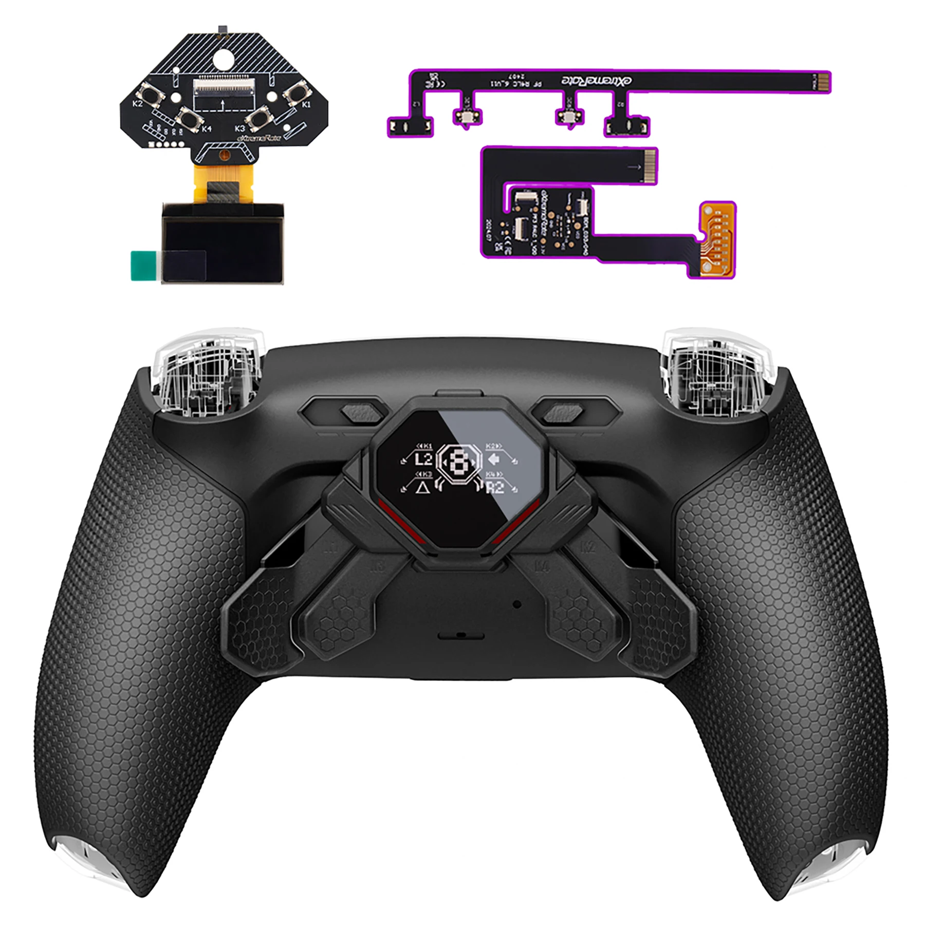 eXtremeRate SPARK Remappable 4 Back Buttons Set for ps5 Controller BDM-010 020, Display + Clicky Trigger Stops + Ergonomic Grips