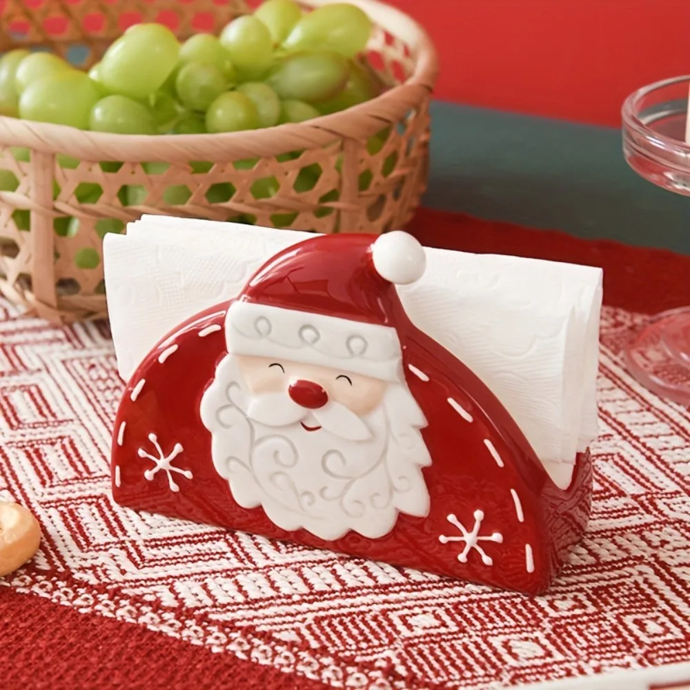 

1pc Christmas Santa Tissue Box Ceramic Napkin Tissue Holder Tabletop Decor Paper Stand for Christmas Dining Holiday Party Gifts