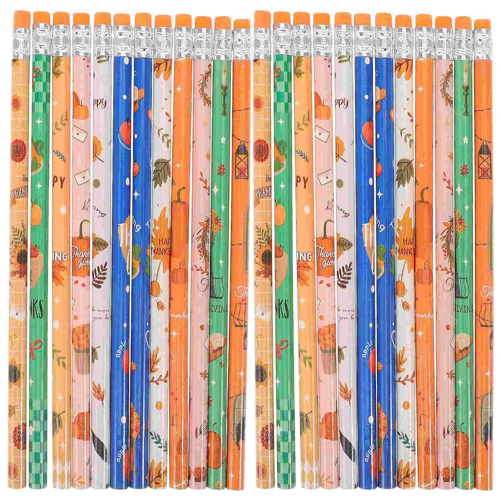 24 Pcs Autumn Pumpkin Pencil Student Stationery Wooden Pencils with Rubbers The End