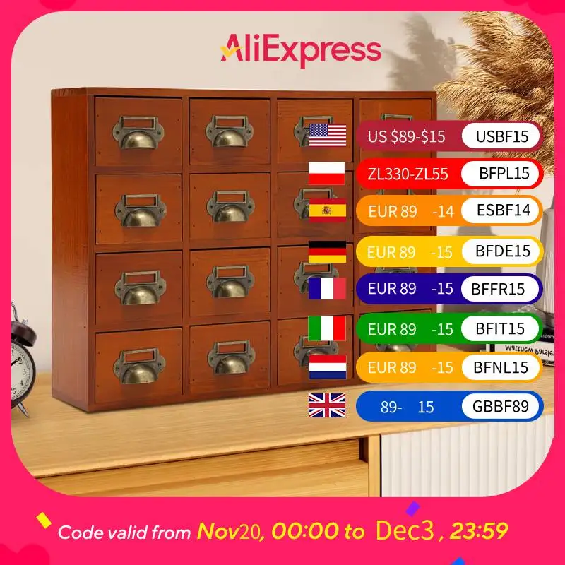 Armoire de rangement à 16 tiroirs, coffres et armoires d'apothicaire, boîte de rangement d'herbes, organisateur de tiroir de bureau en bois