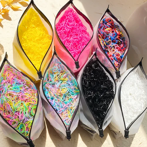 500/1000/2000 Uds. Banda de goma desechable colorida para niñas, lazos para el cabello, diadema para niños, coleteros, bandas, accesorios para el cabello para niños