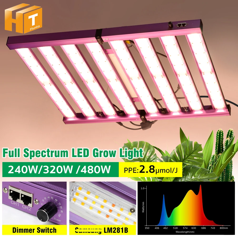 Luz LED de cultivo de espectro completo, 240W, 320W, 480W, alto brillo para plantas creciendo LM281B, lámpara de cultivo plegable para siembra de