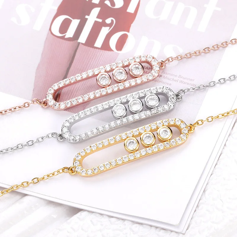 G&D Luxury Dot Bead Bar Charm Bracelet&Bangle Pave AAA Zircon Stainless Steel Bracelet/Necklace for Women Jewelry Gift Wholesale