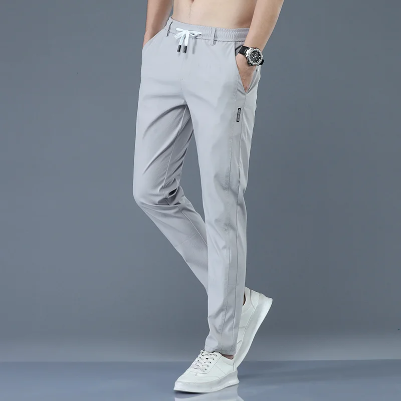 

2024 New Summer Casual Pants Men Thin Stretch Slim Fit Clothing Business Work Trousers Male Fashion Drawstring Solid Long