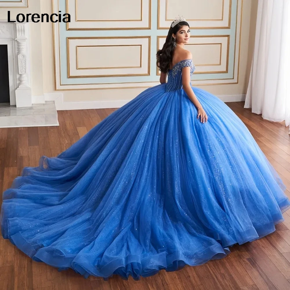 Spersonalizowana świecąca niebieska sukienka na quinceanera suknia balowa cekiny aplikacja frezowanie meksykański gorset Sweet 16, Vestidos De 15 Años YQD993