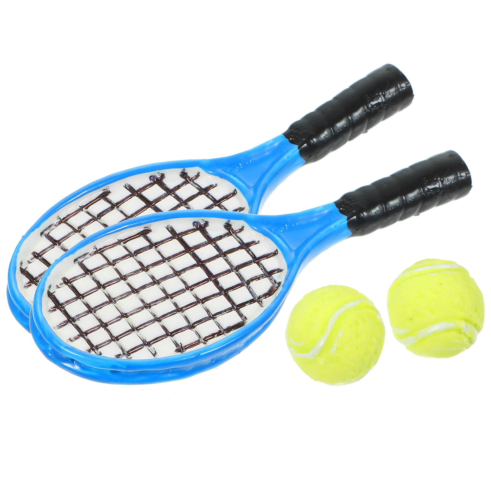 4 Pcs Badminton Racket Table Tennis Balls Micro Model Miniatures Resin Simulation Racquetball Rackets