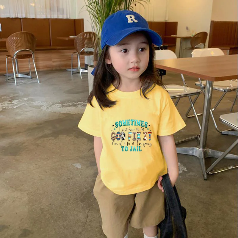 Summer New Male And Female Baby Short Sleeve Yellow T-Shirt  Round Neck Pullover Top