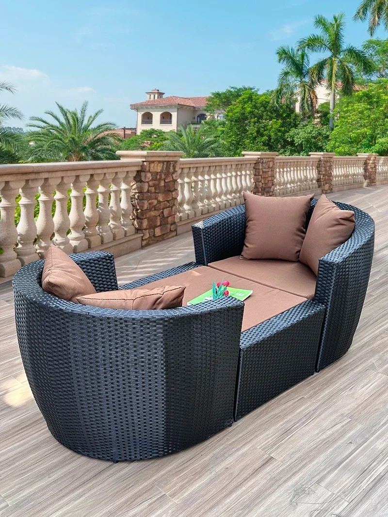 Outdoor bed, balcony, outdoor courtyard, outdoor lounge chair, waterproof, sun proof, rattan woven leisure garden, swimming pool