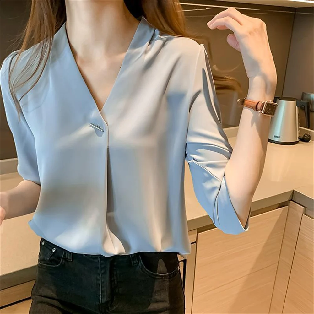 Autumn Fashion Button Up Satin Silk Shirt Vintage Blouse Women White Lady Long Sleeves Female Loose Street Shirts women blouses