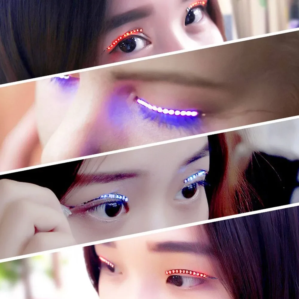 LED Light False Eye Lashes Luminous Eyelash Party Bar Makeup Eyelid Eyeliner    Halloween