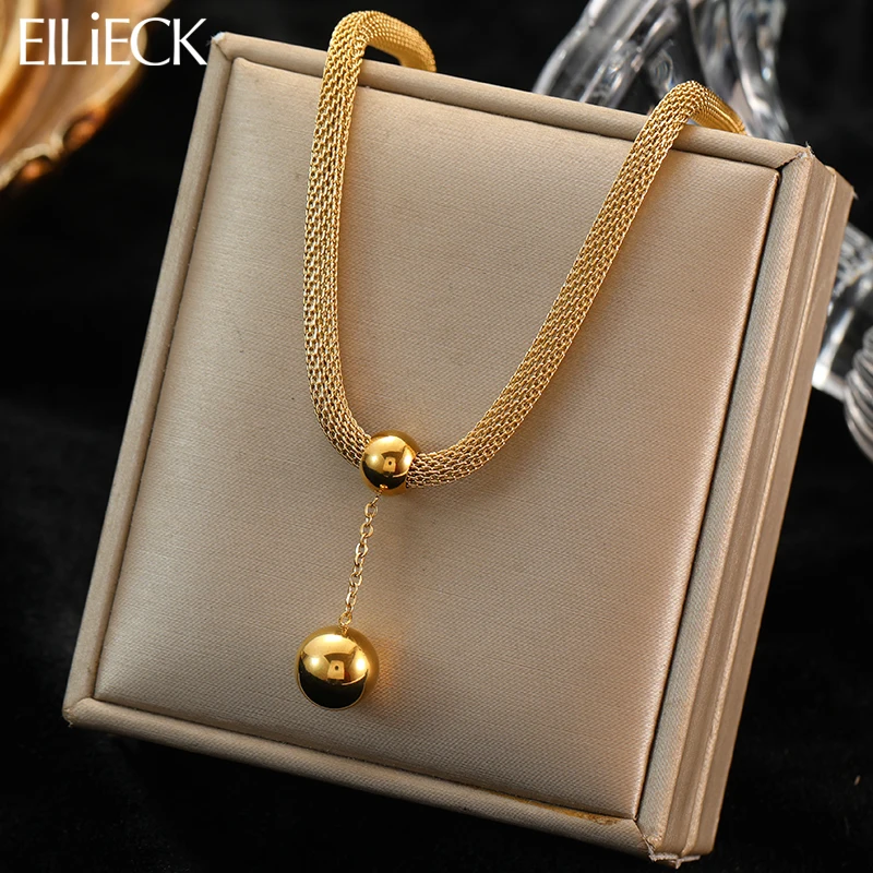 

EILIECK 316L Stainless Steel Gold Color Balls Beads Pendant Necklace For Women Fashion Girls Clavicle Chain Jewelry Party Gifts