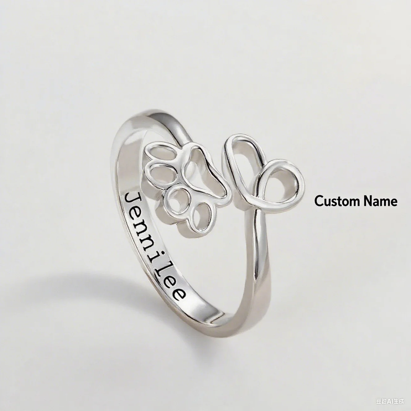 

Custom Dog Paw Print Heart Customized Ring with Name Pet Name Rings Girls Name Stainless steel Personalized Jewelry Ring for Her