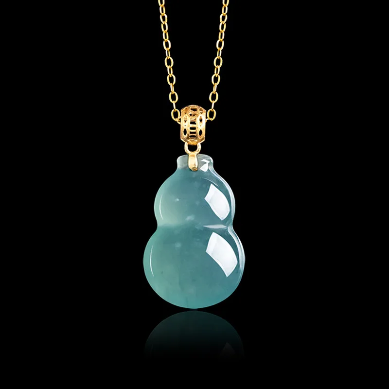 Exquisite Natural Jade Inlaid with Blue Gourd Pendant for Couples Necklace Fashion Accessories Holiday Gifts
