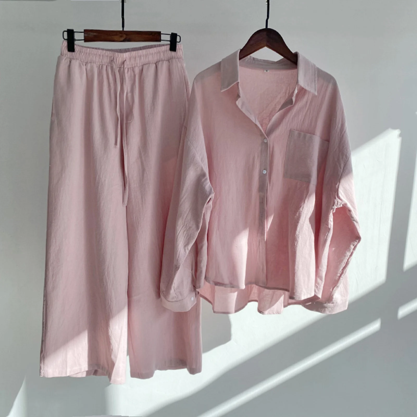 Female 2 Piece Shirts Pants Suit Comfortable Wearing Shirt Pants Set for Women Outing Travelling Wear