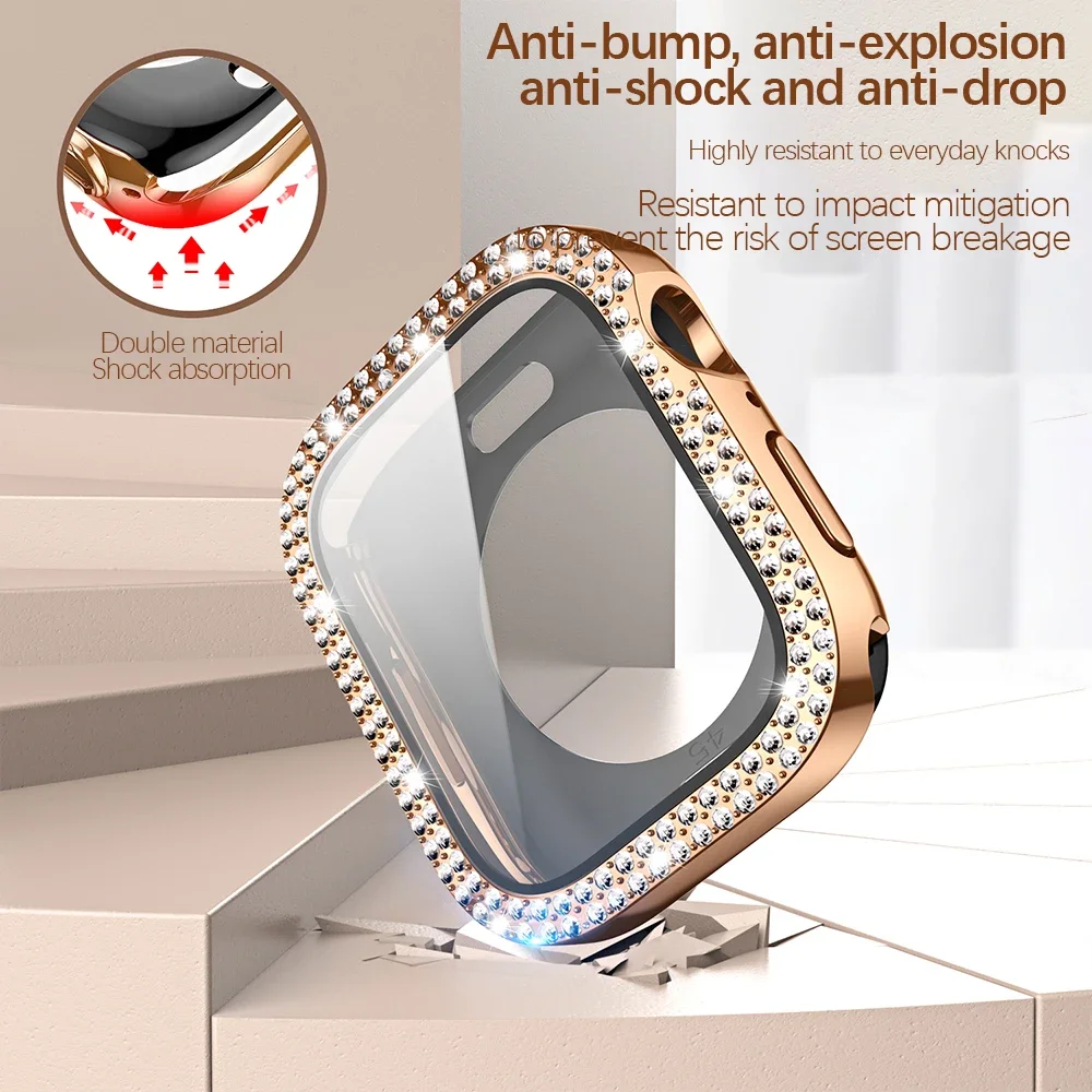 Diamond Cover for Apple Watch Case 49mm 45mm 41mm 40mm 44mm Waterproof Screen Protector For Iwatch Ultra 2 Series 9 8 7 6 5 SE 4