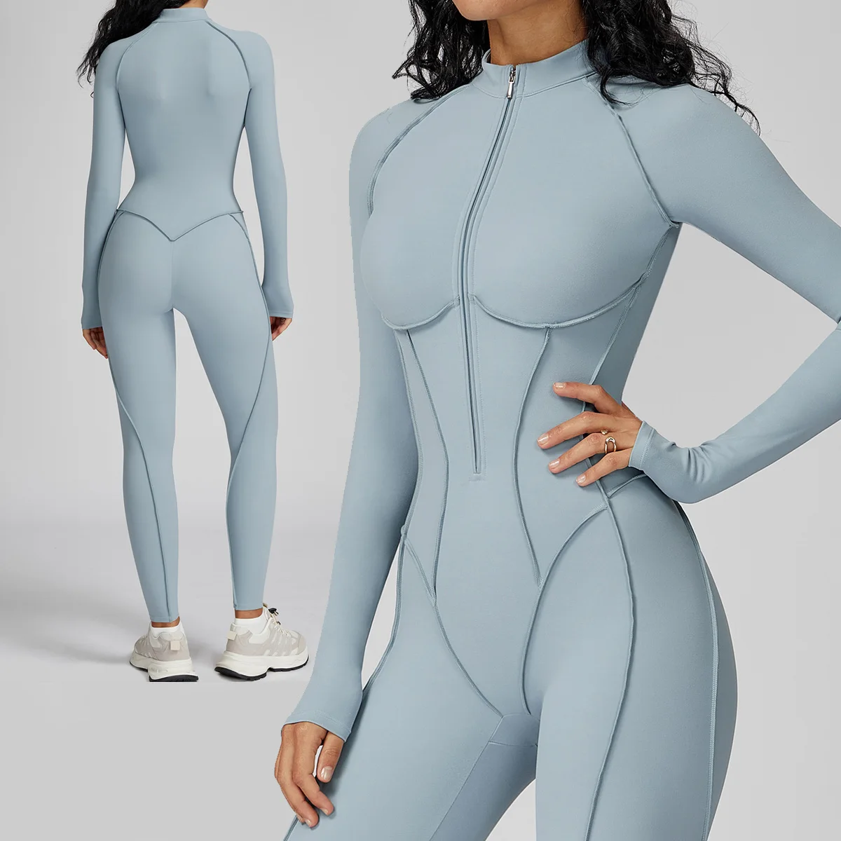 

New Autumn/Winter Women One-piece Seamless Yoga Jumpsuits leggings Long-sleeved Zipper Slim Fit Sports Fitness Outfit Tracksuits