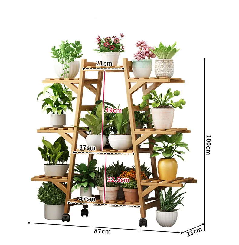 Multi Tier Rolling Bamboo Plant Stand Thickened Flower Pot Shelf Indoor Outdoor Plant Display Stand forLiving Room Balcony Patio