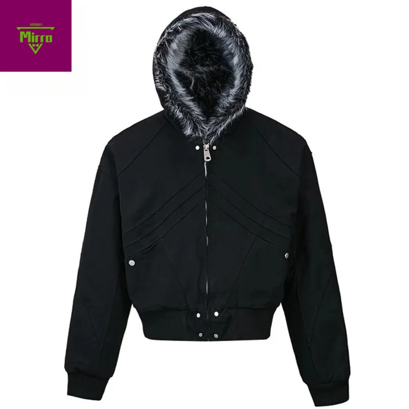 

【Mirrordust】Men Winter Jackets Padded Coats Plush Warm Parkas Fur Collar Bubble Coats Streetwear Harajuku Oversized Jackets