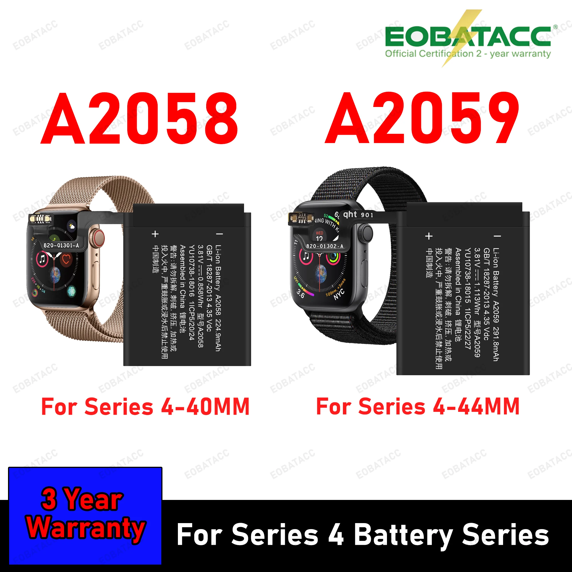 2025 Years New 100% A2058 A2059 Battery For Apple Watch Series 4 40mm 44MM Bateries IWatch 4 40mm 44 mm Batteria +Free Tools