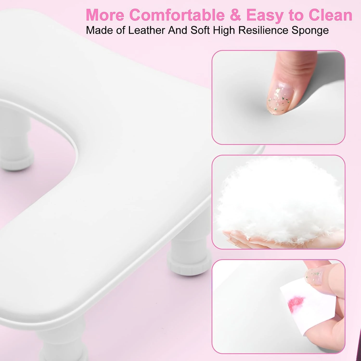 Professional Nail Tech Arm Rest with Elbow Pillow Set Height Adjustable Microfiber PU Leather Manicure Cushion for Salon Home