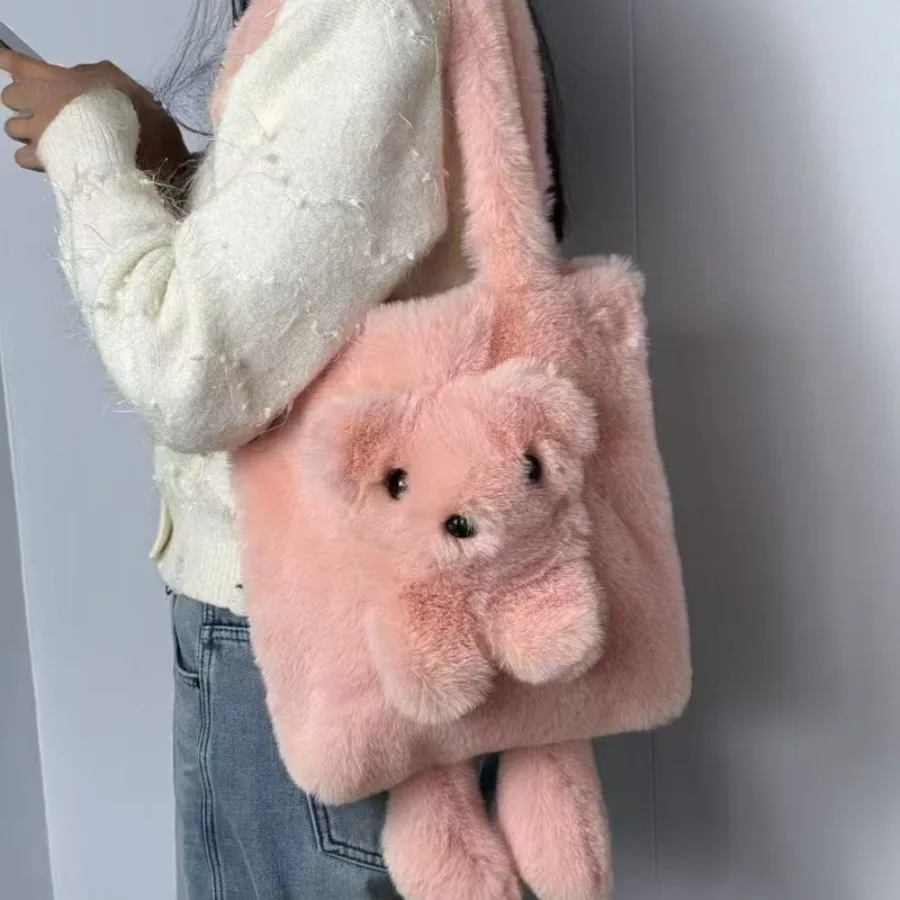 

Fashion Simple Handmade Faux Lamb's Wool Cute Small Chest Bag Casual Large Capacity Fresh Slant Plush Shoulder Women's Bag