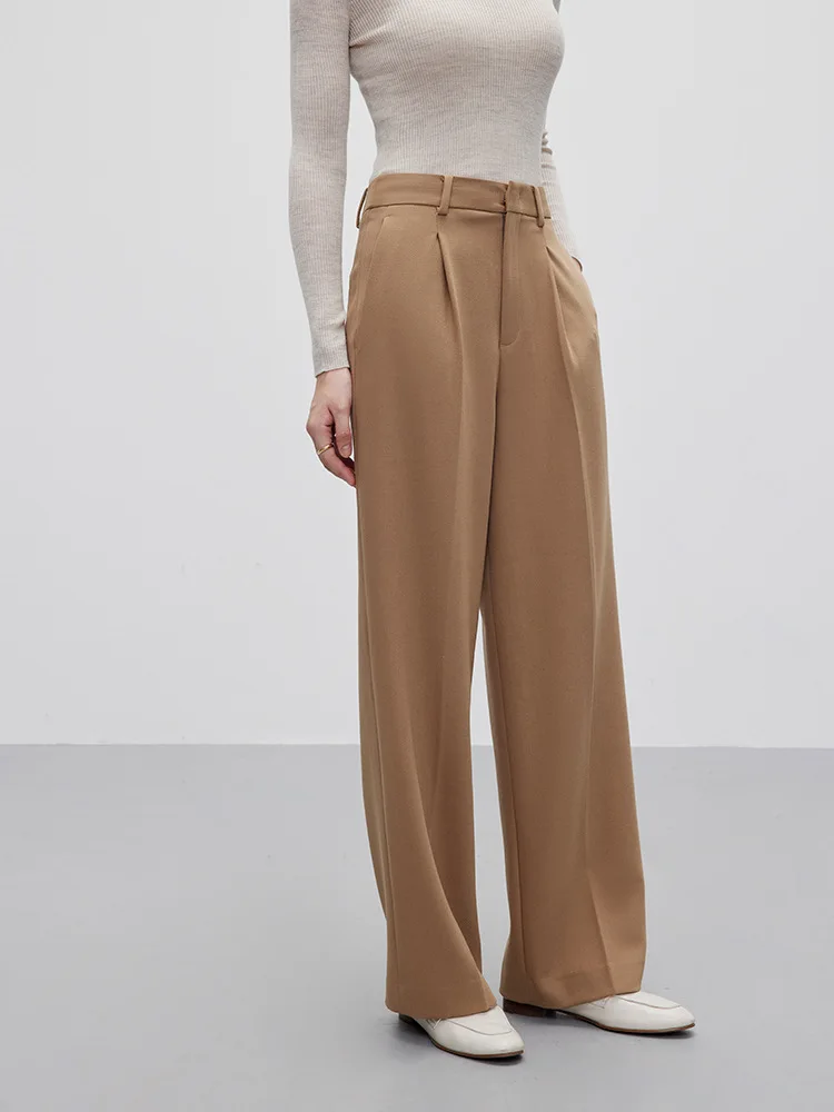 

High-end White Wool Straight Pants Women Winter Casual Wide-leg Pants Autumn Slim Khaki Black Pants Urban Style Elegant Commute