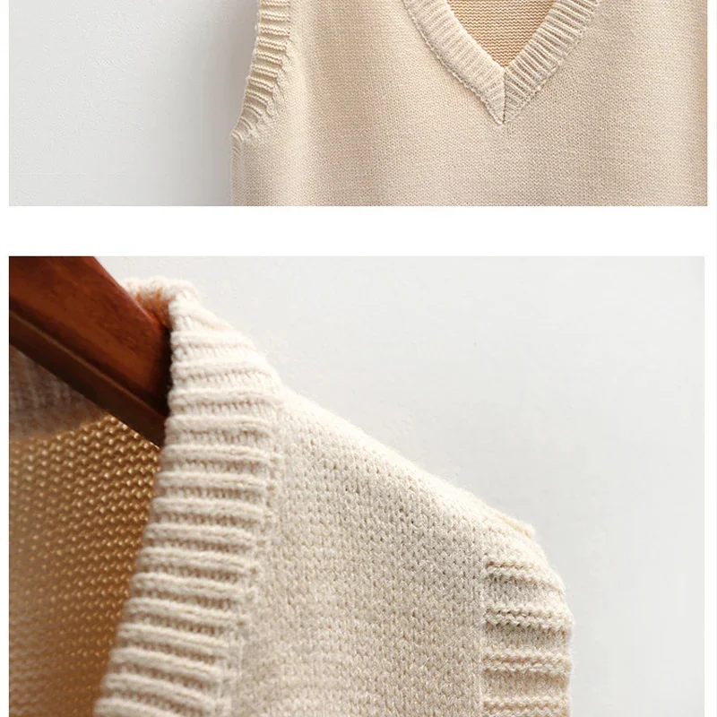 Fashion Autumn Winter Knitted Sweater Women Casual V-Neck Pullover Vest All-match Sleeveless Female Clothing Loose Tops Jumper