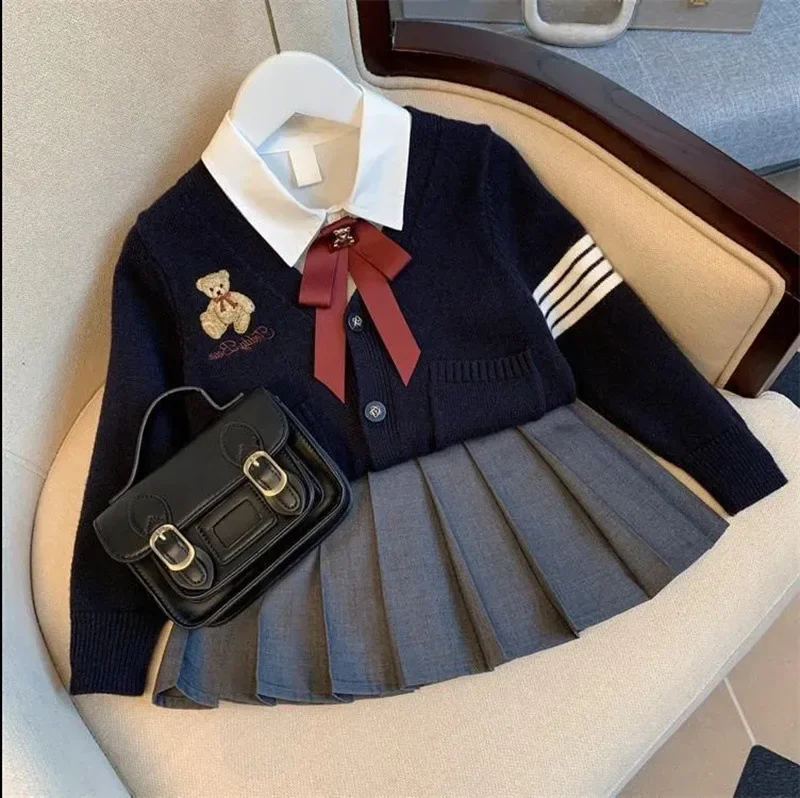 

Baby Girls Clothes JK Style Pleated Skirt Uniform Suit 2024 New Spring Clothing Celebrity Girls Preppy Style Casual Dresses