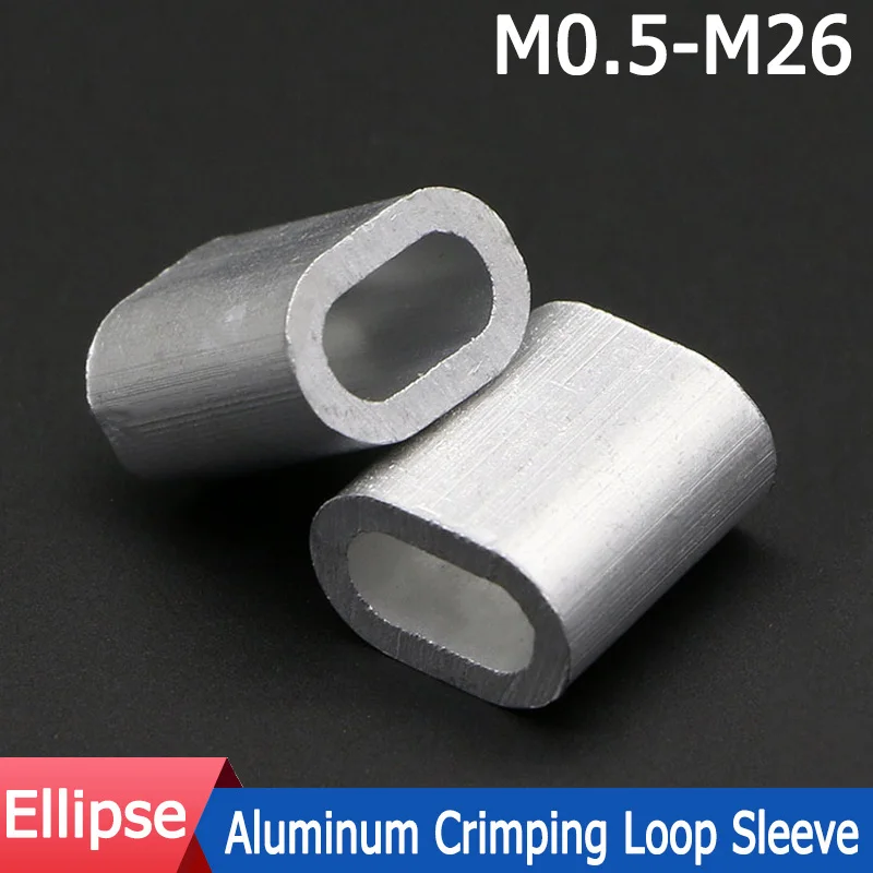 1-100pcs M0.5-M26 Aluminum Crimping Loop Sleeve Wire Rope Ferrule Ellipse Steel Rope Clamp Diameter 0.8 1 2 3 4 5 6 8 10 20 22mm